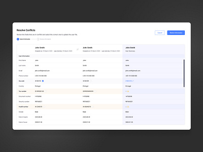 Merge Users account choose conflicts merge resolve select sidebyside ui users ux