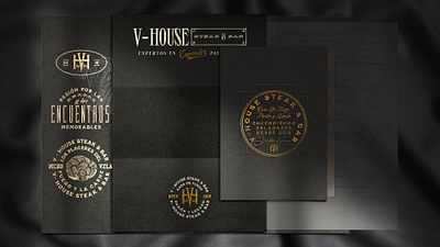 V-House Brand Identity Design badges bar brand collateral branding steak vintage