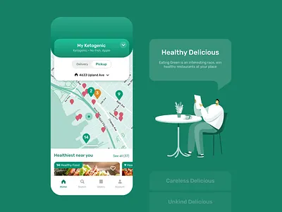 Healthy Food Ordering App - Pickup android app delicious delivery design food illustration ios map mobile app near by order pickup ui ux
