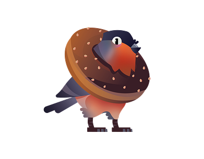 Bullfinch & a bagel illustration vector