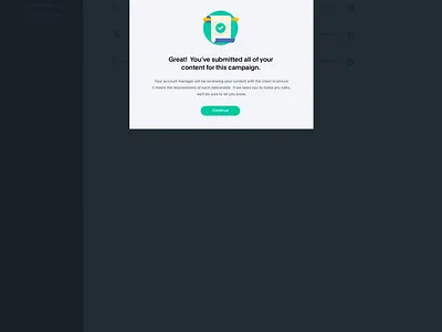 Influencer content submission – success content influencer marketing modal submit success