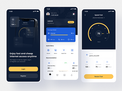 Internet Provider - UI Kit apps data interface internet app internet provider internet service minimal style mobile mobile app mobile design quota speed test ui kit uidesign uiux vpn