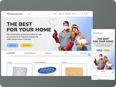 Concept design for online building materials store BUDMAYDANCHYK bilding bilding materials construction design graphic design illustration online store repair store ui ux vector web design
