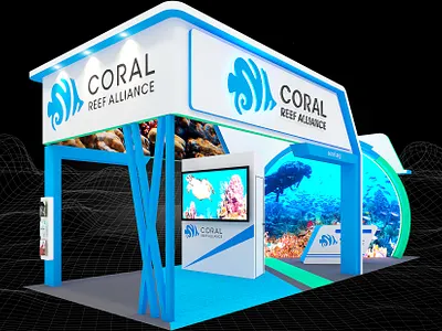 Coral Reef Alliance 4x10 Exhibition Booth 3d 4x10 booth booth layout branding charity design event exhibition fair island booth led panel led screen non profit render sea conservation show space underwater concept visualization