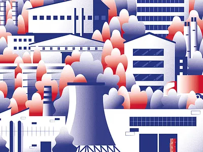 Custom Illustration for Manufacturing Company branding buildings custom illustration design factories flat grain illustration illustration manufactory vector