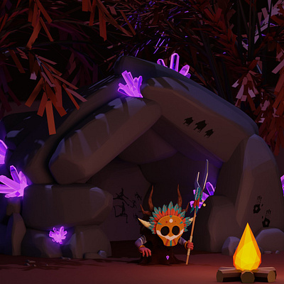 Shaman’s cave 3d 3dart 3dillustration 3dmodeling 3dwork blender cave design illustration shaman