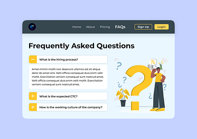 FAQs (Daily UI - 092) dailyui dailyuichallenge design faqs figma illustration landing page questions ui vector web design
