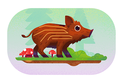 Boar piglet animal boar digital flat illustration nature piglet texture wild