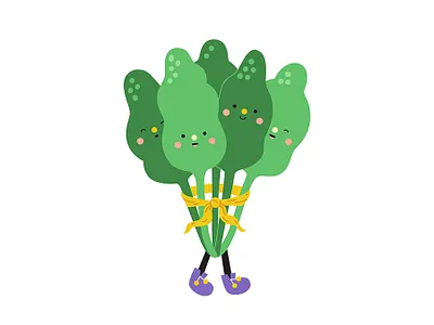 Spinach 2d cartoon character cute food graphic design healthy illustration print vector vegan vegetarian