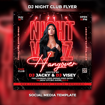 Club dj night party flyer psd template designs design dj ladies night logo party party flyer rugby