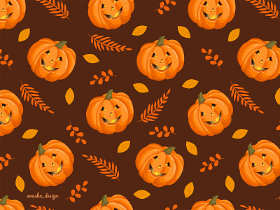 Vector illustration of a seamless pattern with Halloween pumpkin 2d adobe illustrator branding card cartoon character design flat graphic design halloween illustration illustrator postcard print pumpkin repeating textile texture vector vegetable