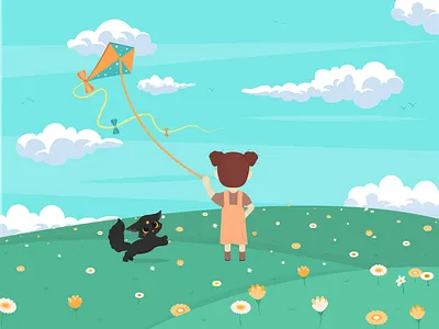 Book Cover Illustration pt2 book cat childrens book cloud cover design field flower girl graphic design illustration sky