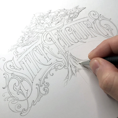 Stick Figure hand lettering pencil sketch wordmark