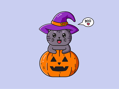 Cute Halloween Cat Illustration cat cat illustration cute cute illustration design graphic design halloween illustration kawaii logo logo design simple illustration vector vector art vector illustration witch hat