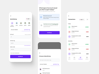 Amber - Send, receive and convert cash easily. bank bank app banking banking app blockchain branding concept figma figmadesign fin tech finance fintech flat illustration technology