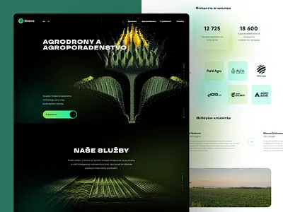 Enterra Precision Farming agriculture company website corporate website dark ui drone drones farmer farming field monitoring illustration layout particle illustration particles responsive web sunflower ui ux web design
