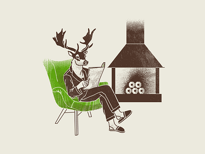 Warm and Cozy animal brand identity brand illustration brand palette branding cozy deer fireplace fun illustration green home illustration limited palette sustainability sustainable texture visual identity warm