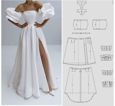 Wedding Dress- Sewing Pattern- Fashion Design apparel design branding dress designing fashion fashion design graphic design illustration ladies dress pattern pattern design sewing pattern ui wedding wedding dress women dress