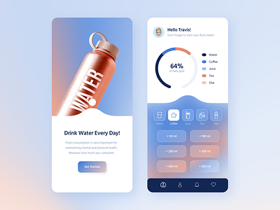 Water consumption tracking application app concept app ui health app measuring ui design ux ui water tracking