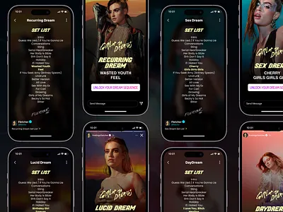 VAULT - Fletcher Dream Sequence branding design dream fletcher girl of my dreams tour graphic design identity instagram music music tour product product design set list stories ui ui design user interface ux ux design vote