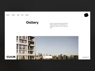 Immersive Gallery agency agency website animation architectural visualization background video branding design full screen gallery page grid interaction design logo motion graphics portfolio page transition ui web design