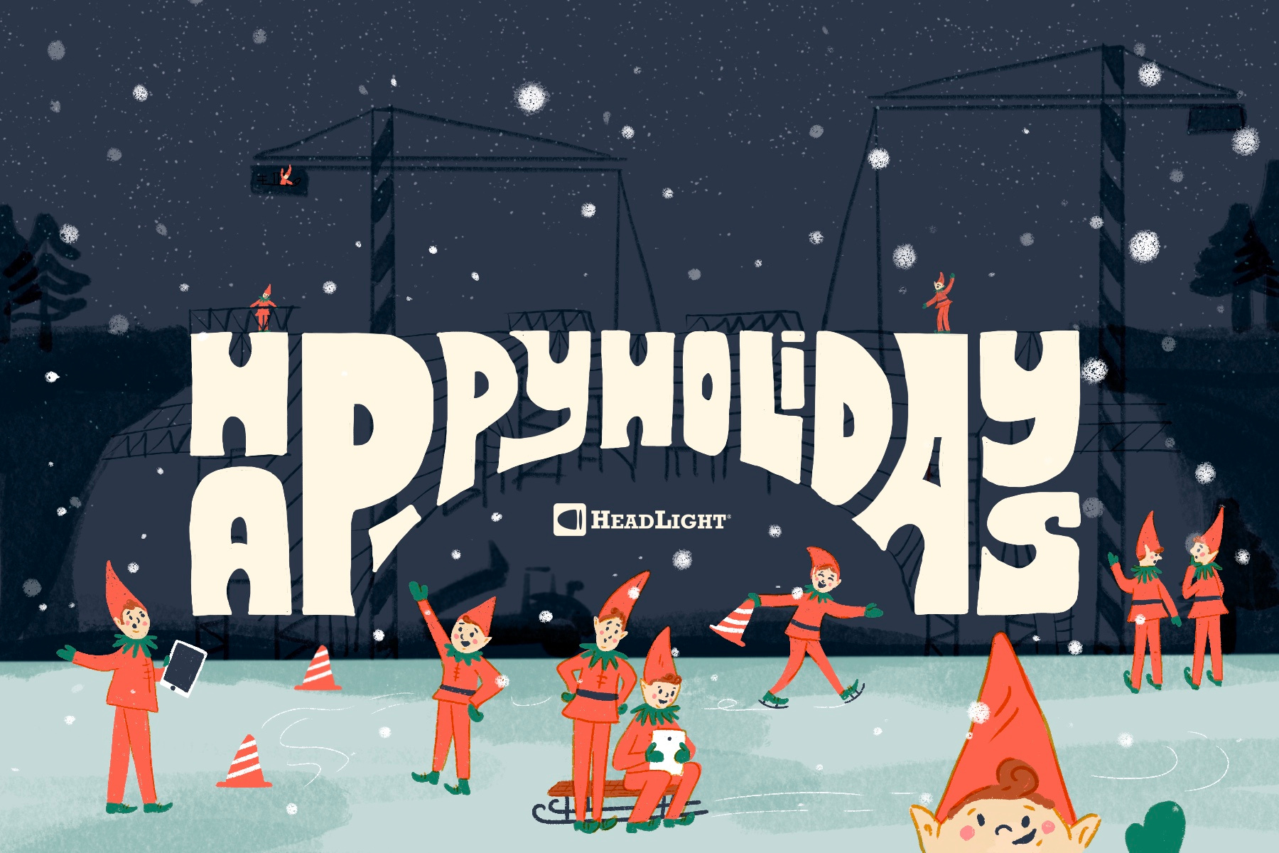 Winter Holiday Card card christmas construction custom elves hand drawn holiday illu illustration lettering procreate quirky winter x mas