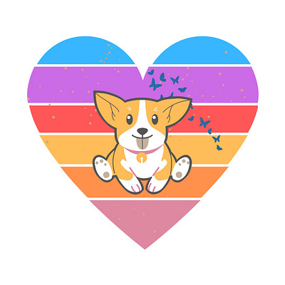 Heart Puppy butterflies heart love puppy retro