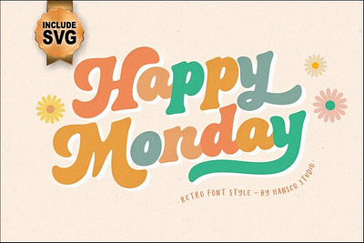 Happy Monday fonts, Retro Groovy Fonts | SVG, DXF, OTF, ttf app branding design graphic design illustration logo typography ui ux vector