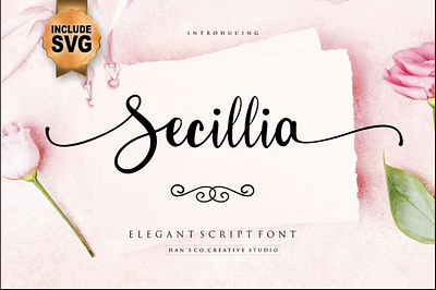 Secillia Font, Script Cursive Font | SVG, DXF, OTF, ttf app branding design graphic design illustration logo typography ui ux vector