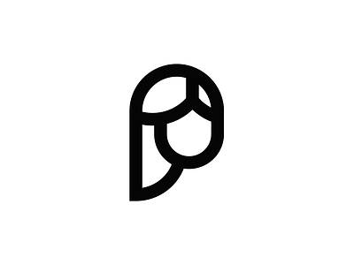 P and face brand branding design elegant girl head illustration letter line linear logo logotype mark minimalism minimalistic modern p sign woman
