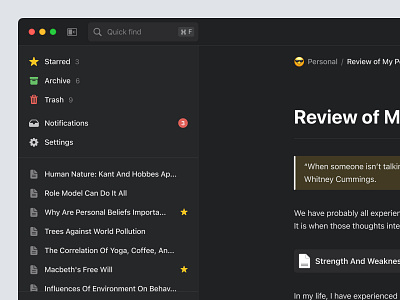 Nulis - Notes Desktop App Dark clean dark dashboard desktop diary mac notes productivity sidebar sticky notes ui ux