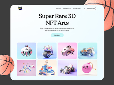 3D NFT Arts Web Header 2022 nft website 3d art 3d nft art blockchain crypto art crypto currency website crypto exchange inspiration landing page minimal color minimal website nft nft marketplace website nft mobile app nft website ui ux web app website website header