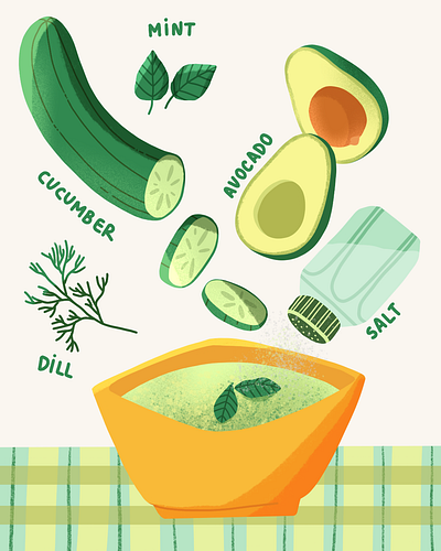 Cold Avocado Soup book art digital art flat design food food art graphic design illustraion ipadpro menu recipe vegetables web art