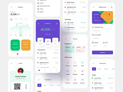 Banking Wallet Mobile App design. app best design branding clean design cryptocurrency dashboard data design financial graphic design many transfer mobile banking modern payment system trendy ui ui design ui kit uiuxdesign wallet app