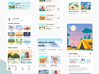 Travel App UI booking camping cruise design enjoy entertainment flight forest illustration nature riding sea travel ui ux