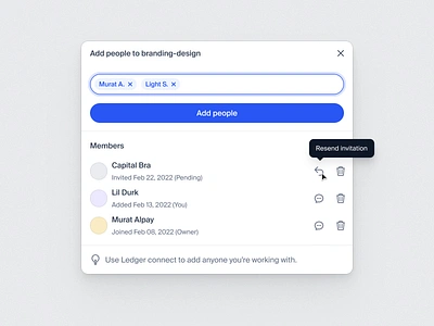 ✨ Invite People Modal — New version of ledgerteams.com blue clean ui collaboration invitation invite invite modal managment modal