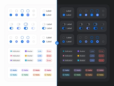 Attio - Form Elements avatar checkbox chip clean dark design system desktop error hover icon indicator light link minimal radio button states switch tag theme toggle