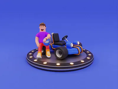 Karting Boy 3d 3d art animation blender branding car character cycles design game graphic design icon illustration karting logo low poly modeling motion graphics race ui