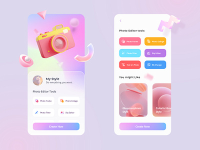 Photo editor App 3d app colorful design edit editor illustration mobile photo photo editor pink ui vector