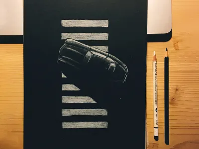 Gullwing 300sl illustration mercedes traditional white on black