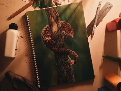 Pangolin acrylic animals illustration nature painting pangolin traditional tree