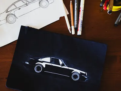 Porsche handmade illustration low key painting porsche traditional