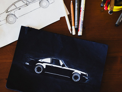 Porsche handmade illustration low key painting porsche traditional