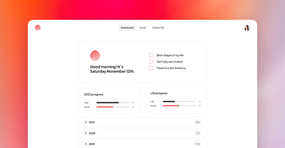Monkeymama - essential dashboard for life success app clean dashboard design flat goals minimal personal red todo tracking ui ux
