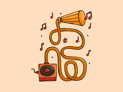 Boop boop dee doo 2d dance funky illustration music music note old fashion phonograph pipe player playful record retro sound squiggle ui