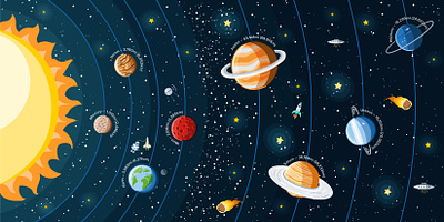 Solar system color illustration planets solar solarsystem space sun vector
