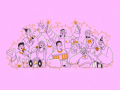 New Year's Eve christmas eve family friends fun group happiness happy illustration men new year party women