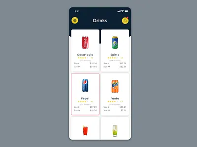 Drink Menu 43 app blue branding clean dailyui design drinks food graphic design illustration list logo menu notification simple ui ux web yellow