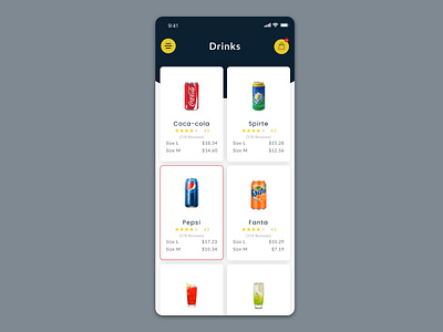 Drink Menu 43 app blue branding clean dailyui design drinks food graphic design illustration list logo menu notification simple ui ux web yellow