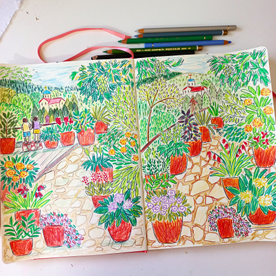 Sketches art drawing garden gouache hand drawn illustration nature painting sketch sketchbook volored pencils